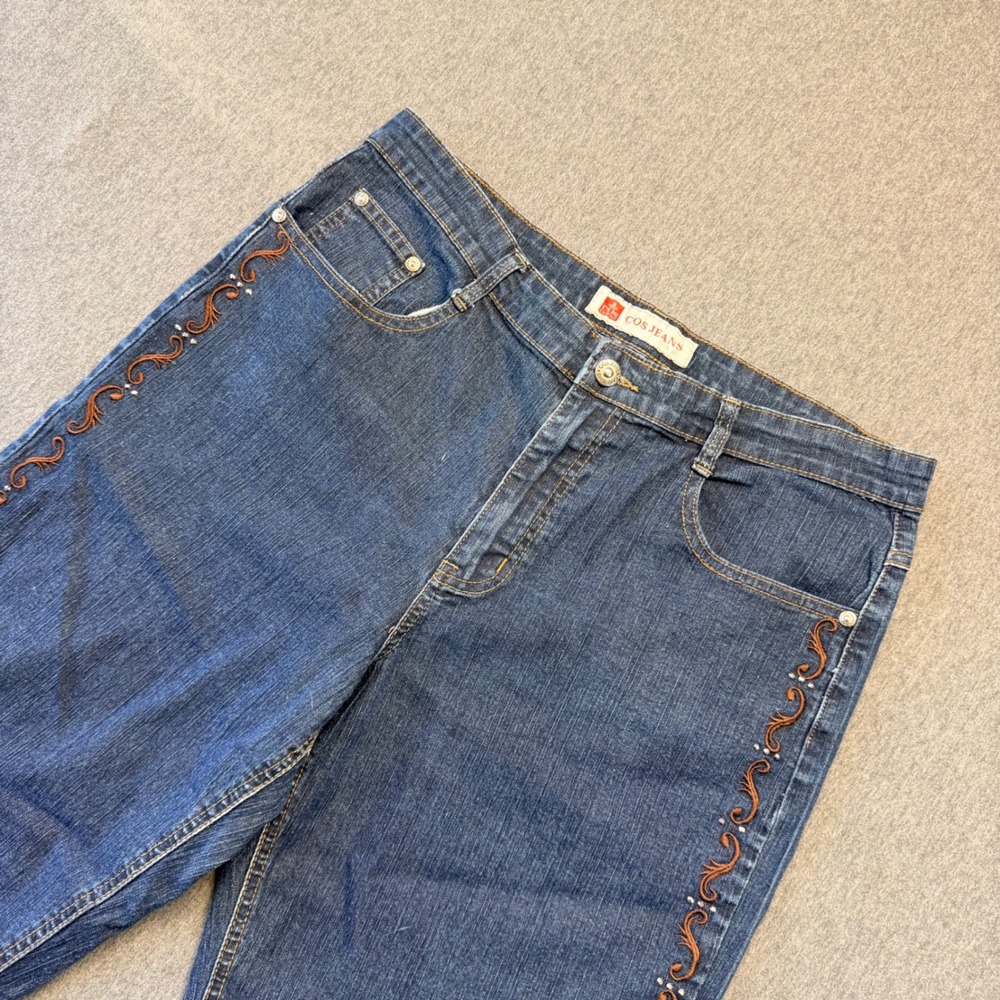 Cos Jeans Womens 12P Dark Wash Embroidered Studded Straight Leg Denim Blue